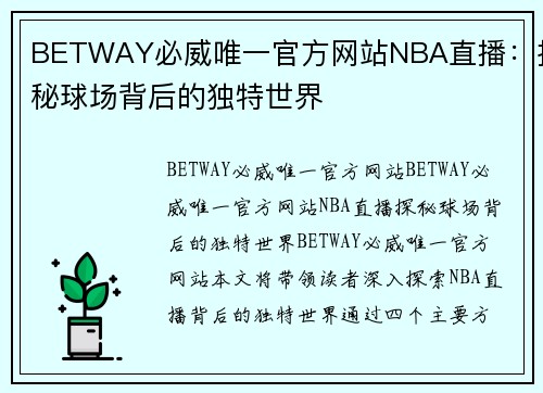 BETWAY必威唯一官方网站NBA直播：探秘球场背后的独特世界